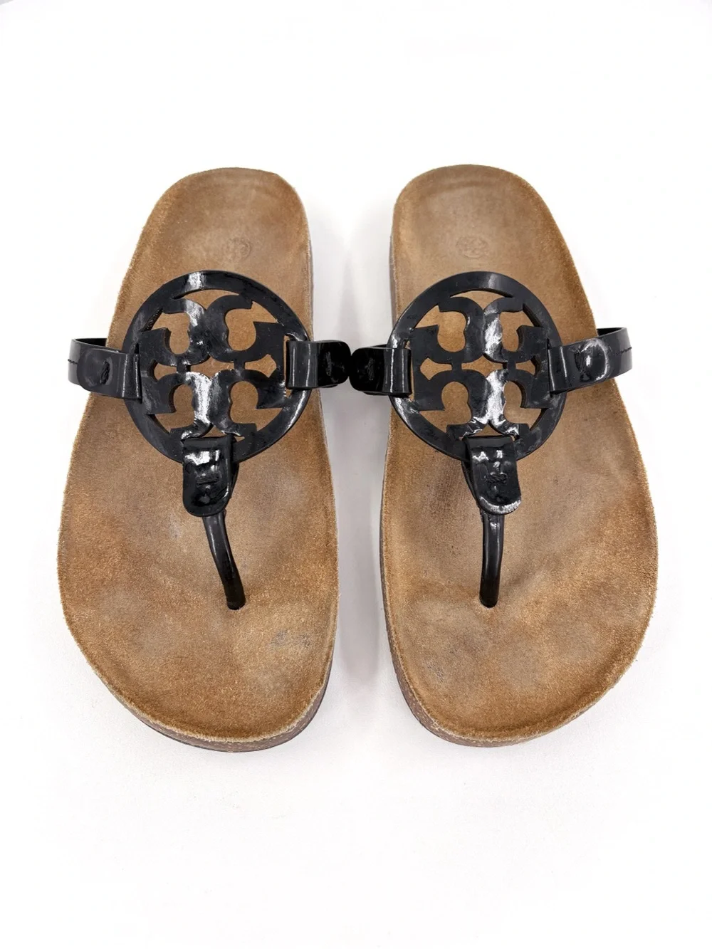TORY BURCH Miller Cloud Patent Leather Cork Sandals Black 6.5